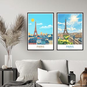 Vintage Paris France Poster Travel Print Paris Eiffel Tower Wall Home Decor Canvas Travel France Illustration Gift Room Decoration