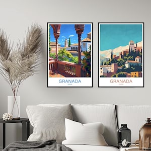 Granada Spain Poster Travel Print Alhambra Palace Andalusia Granada Wall Home Decor Canvas Travel Spain Illustrations Gift Decoration