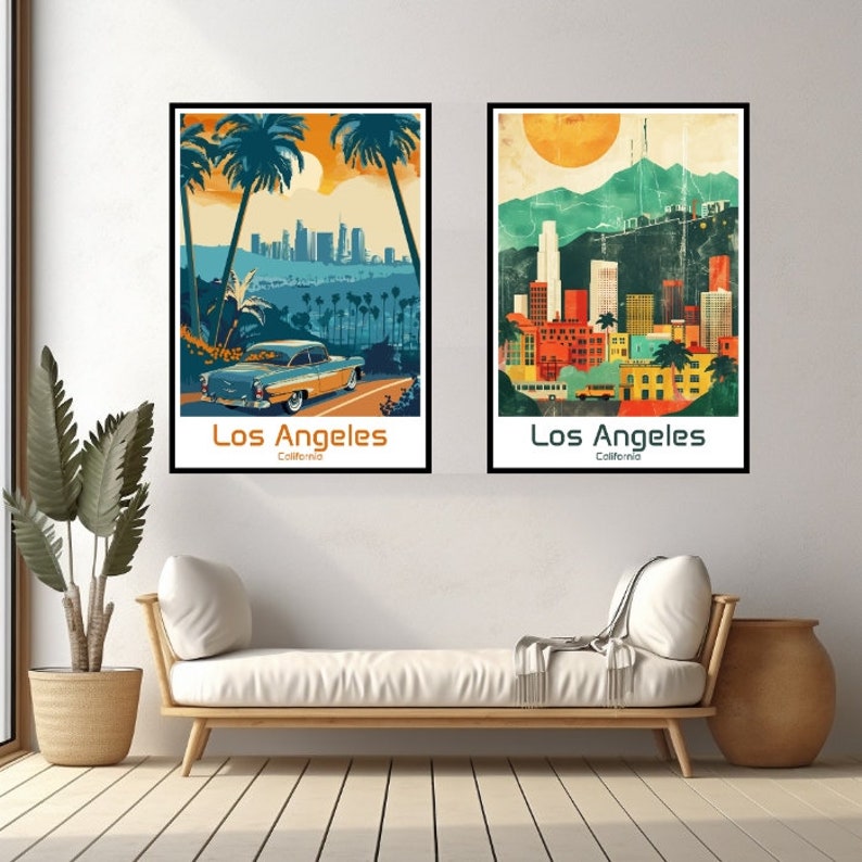 Los Angeles Poster Travel Print Wall Art Los Angeles California Wall