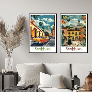 Cartel de viaje de Guadalajara México Impresión pared México Cartel de Guadalajara Cartel de pared Decoración del hogar Lienzo Mexiko Guadalajara Ilustración de viaje