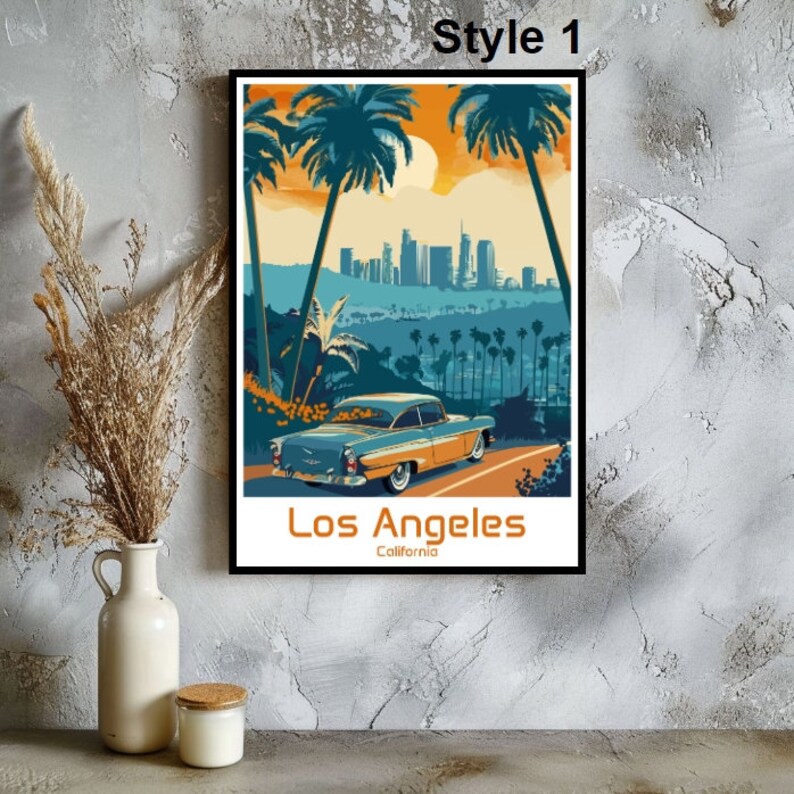 Los Angeles Poster Travel Print Wall Art Los Angeles California Wall Poster Home Decor Los