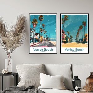 Venice Beach California Poster Travel Print Wall Los Angeles Venice Beach Wall Home Decor Canvas Travel United States Gift Illustration