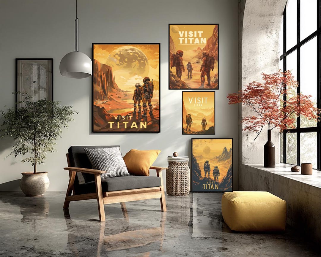 Titan Moon Poster Saturn Art Space Print Sci Fi Wall Decor Futuristic ...