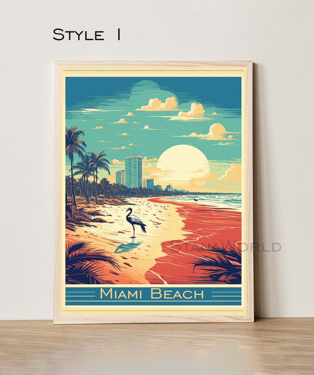 Miami Beach Travel Poster American Decor USA Travel Poster Miami Decor Modern Travel Poster