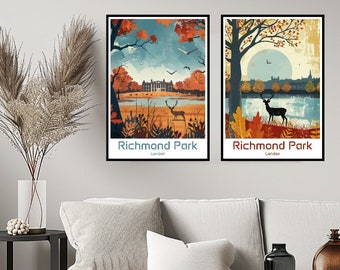 Richmond Park London Poster Travel Wall Print Richmond Park Poster Wall Art Home Decor Canvas Retro London Travel Illustration