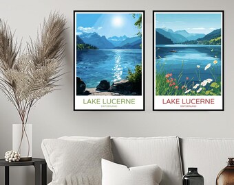 Lake Lucerne Switzerland Poster Travel Print Lake Lucerne Alps Mountains Reuss Wall Home Decor Canvas Travel Switzerland Gift Decoration