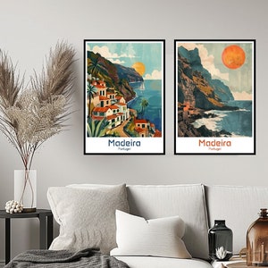 Madeira Portugal Poster Travel Print Wall Portugal Madeira Poster Wall Art Home Decor Canvas Portugal Retro Madeira Travel Illustration