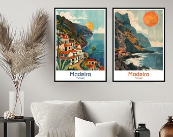 Madeira Portugal Poster Travel Print Wall Portugal Madeira Poster Wall Art Home Decor Canvas Portugal Retro Madeira Travel Illustration