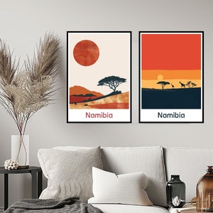 Namibia Plakat podróżniczy Wydrukuj Ściana Namibia Afryka Plakat ścienny Plakat Wystrój domu Płótno Namibia Podróż Ilustracja