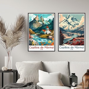 Marble Cathedral Chile Poster Travel Print Wall Capillas De Mármol Poster Wall Art Home Decor Canvas Chile Travel Illustration