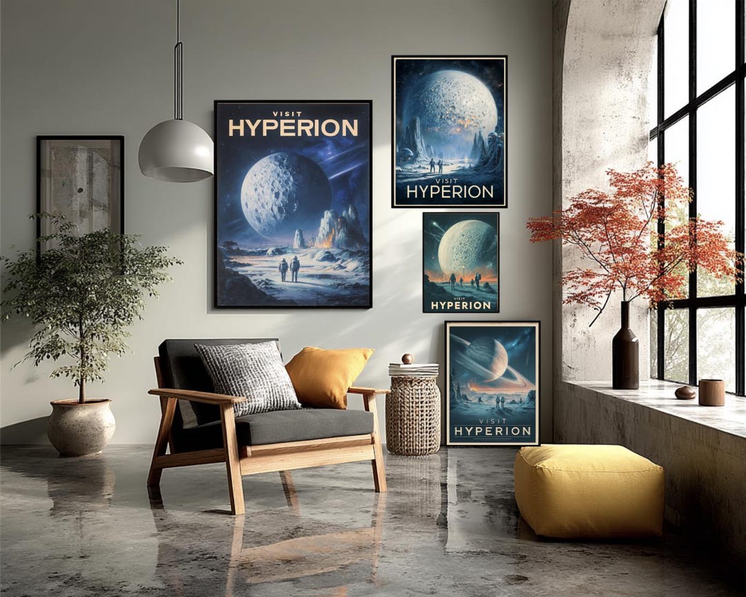 Futuristic Hyperion Travel Poster Saturn Moon Sci Fi Retro Futurism ...