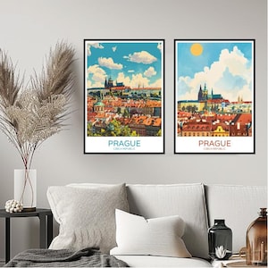 Prague Czech Republic Poster Travel Print Prague Skyline Bohemia Charles Bridge Wall Home Decor Canvas Travel Illustration Gift Decoration