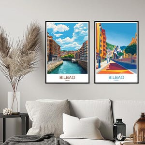Affiche Bilbao espagne impression de voyage golfe de Gascogne Bilbao pays basque mur décor à la maison toile voyage espagne Illustrations cadeau décoration
