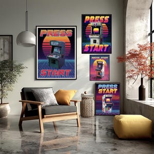 Retro Gaming Poster - Arcade Machine Print - 80s Pixel Art - Vaporwave Wall Decor
