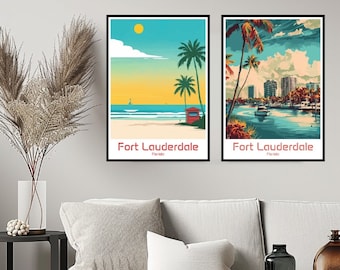Fort Lauderdale Florida Poster Resetryck Florida Fort Lauderdale Väggdekoration Canvas Resegåva Amerikansk Florida Rum USA Dekoration