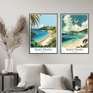 Póster de viaje del Caribe de San Martín, impresión de pared, isla de San Martín, póster artístico, decoración del hogar, lienzo, viaje, Caribe, regalo, ilustración