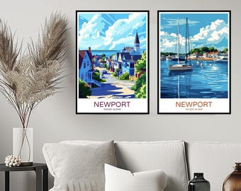 Newport Rhode Island Poster Travel Print Newport Aquidneck Island Wall Home Decor Canvas Travel Gift American Room USA Decoration