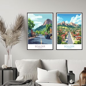 Boulder Colorado Poster Reizen Print Boulder Verenigde Staten Muur Home Decor Canvas Art Reizen Cadeau Illustratie Amerikaanse Kamer VS Decoratie