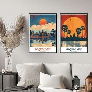 Angkor Wat Cambodia Poster Travel Print Wall Cambodia Angkor Wat Poster Wall Art Home Decor Canvas Cambodia Travel Illustration