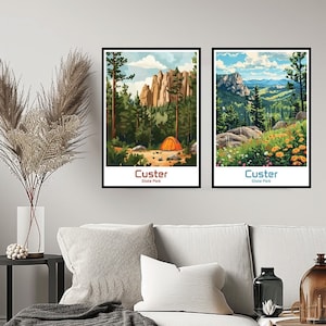 Custer State Park Cartel Viaje Impresión EE.UU. Custer State Park Pared Arte Casa Decoración Lienzo Viaje Regalo Ilustración Sala EE.UU. Decoración