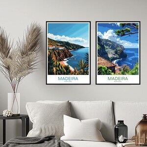 Póster de viaje de Madeira, Portugal, impresión de Madeira, Funchal, Océano Atlántico, decoración de pared para el hogar, lienzo, ilustración de viaje a Portugal, regalo de decoración