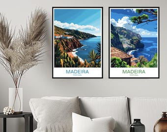 Madeira Portugal Poster Travel Print Madeira Funchal Atlantic Ocean Wall Home Decor Canvas Travel Portugal Illustration Gift Decoration
