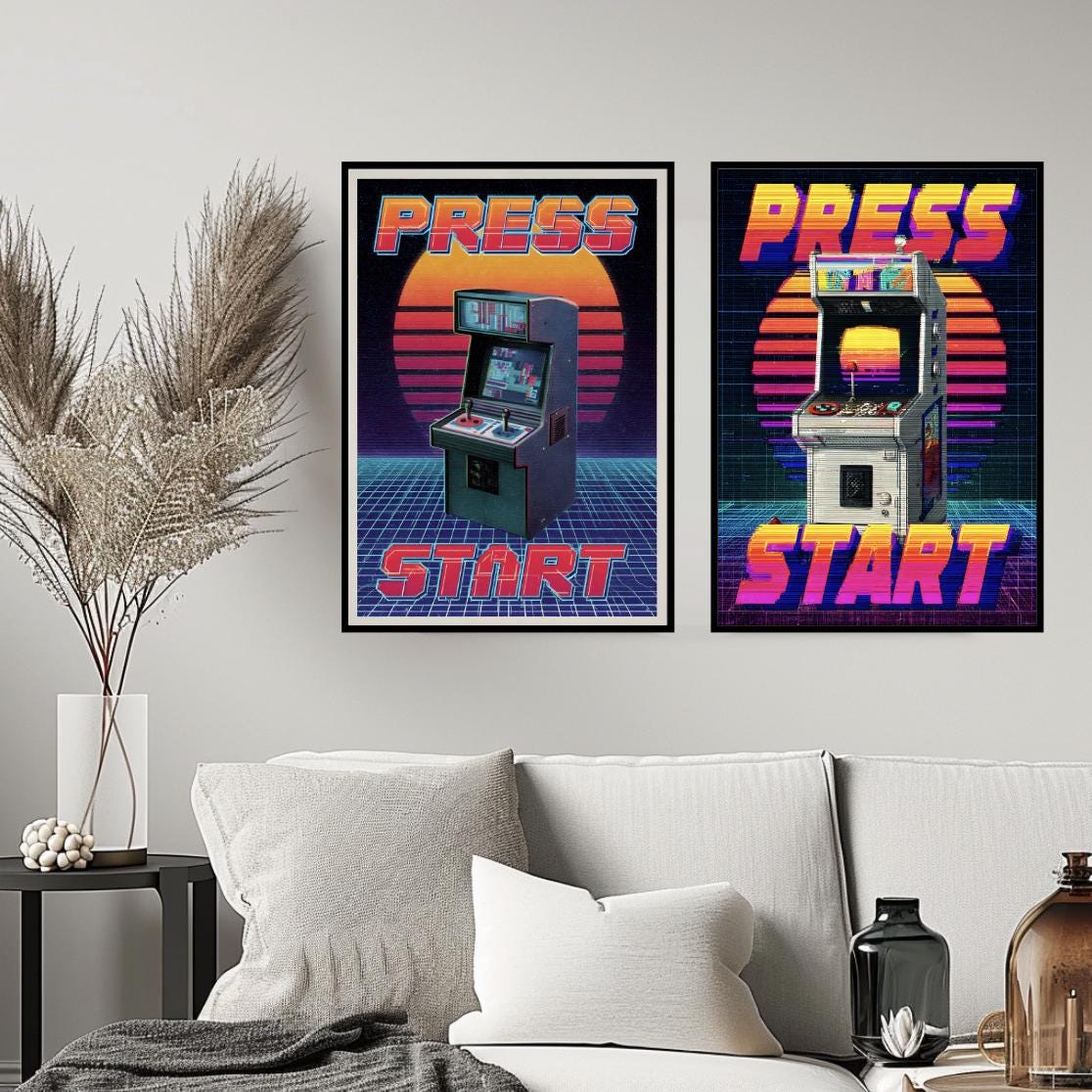Retro Gaming Poster - Arcade Machine Print - 80s Pixel Art