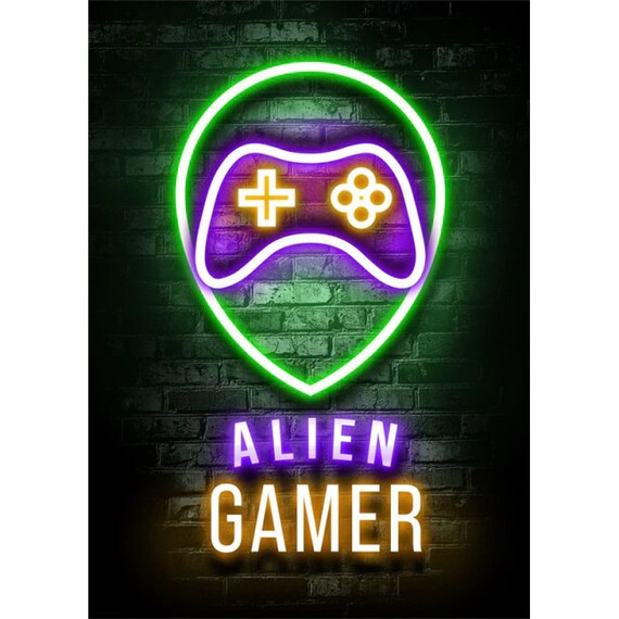 Gaming Wall Poster Alien Gamer Neon Canvas Poster Wall Decor Etsy