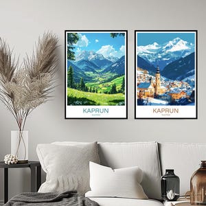 Kaprun Austria Poster Travel Print Kaprun Ski Resort Alps Mountain Wall Home Decor Canvas Travel Austria Illustration Gift Decoration