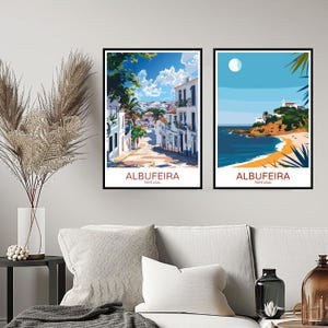Albufeira Portugal Poster Travel Print Albufeira Beach Faro Algarve Wall Home Decor Canvas Travel Portugal Illustration Gift Decoration