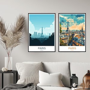 Paris Skyline France Poster Travel Print Paris Eiffel Tower Wall Home Decor Canvas Travel France Illustration Gift Room Decoration