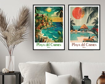 Playa del Carmen Mexico Travel Poster Print Wall Mexico Playa del Carmen Poster Wall Poster Home Decor Canvas Mexiko Travel Illustration