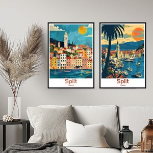 Split Croatia Poster Travel Print Wall Split Croatia Poster Wall Art Home Decor Canvas Split Croatia Retro  Travel Illustration