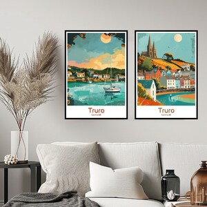 Truro Cornwall Poster Travel Print Wall England Cornwall Truro Poster Wall Home Decor Canvas Travel United Kingdom Gift Illustration