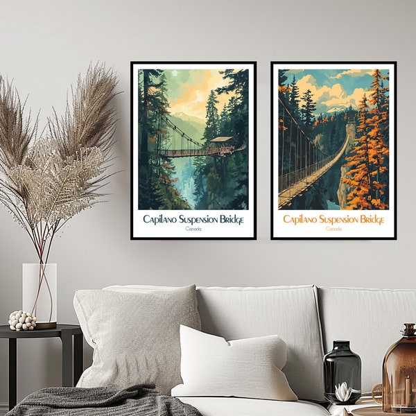 Capilano Suspension Bridge Park Canada Travel Poster Print Wall Capilano Bridge Poster Wall Poster Home Decor Canvas Canada Poster Designer