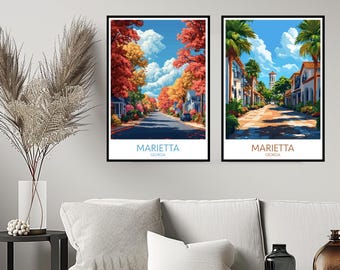 Marietta Georgia Plakat Podróż Wydruk Cobb County Marietta Stany Zjednoczone Ściana Wystrój domu Płótno Podróż Prezent Amerykański Pokój USA Dekoracja
