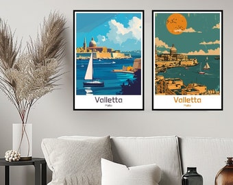 Valletta Malta Poster Travel Wall Print Malta Valletta Poster Art Home Decor Canvas Travel Malta Gift Illustration