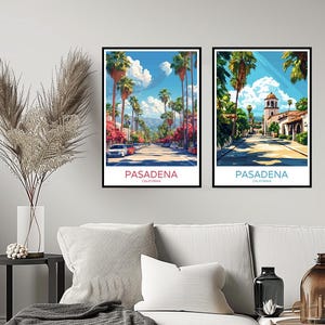 Pasadena, Californie, affiche, impression de voyage, Pasadena, comté de Los Angeles, États-Unis, décoration murale, toile d'art, cadeau de voyage, décoration de chambre, Illustration