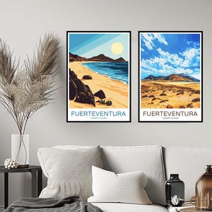 Fuerteventura, îles canaries, affiche, impression de voyage, Fuerteventura, mur, décoration intérieure, toile, voyage, espagne, illustrations, cadeau, décoration