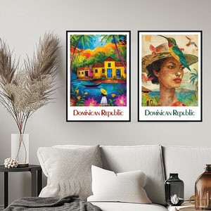 Dominikana Plakat Podróż Wydruk Ściana Dominikana Plakat Ścienny Sztuka Wystrój Domu Płótno Dominikana Podróż Ilustracja