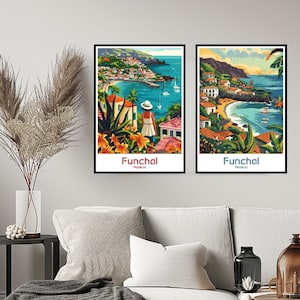 Funchal Madeira Poster Travel Print Wall Madeira Funchal Poster Wall Art Home Decor Canvas Portugal Retro Travel Illustration