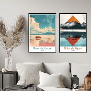 Salar de Uyuni Bolivia Poster Travel Print Wall Bolivia Salar de Uyuni Poster Wall Art Home Decor Canvas Bolivia Retro Travel Illustration