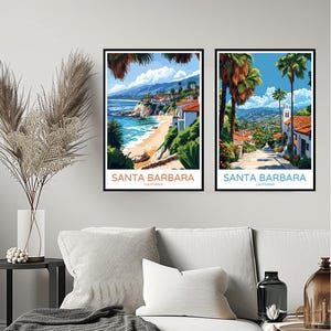 Santa Barbara California Poster Travel Print Santa Barbara West Coast USA Wall Home Decor Canvas Travel Gift Room Decoration Illustration