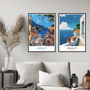 Amalfi Italy Poster Travel Print Amalfi Coast Tyrrhenian Sea Salerno Wall Home Decor Canvas Travel Italy Illustration Gift Decoration