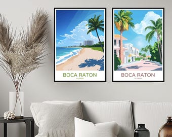 Boca Raton Florida Poster Travel Print Boca Raton Palm Beach Country Wall Home Decor Canvas Travel Gift American Florida Room USA Decoration