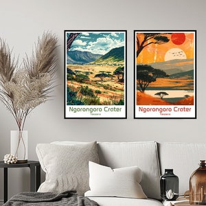 Ngorongoro Crater Tanzania Poster Travel Print Wall Tanzania Ngorongoro Crater Poster Wall Art Home Decor Canvas Tanzania Gift Illustration