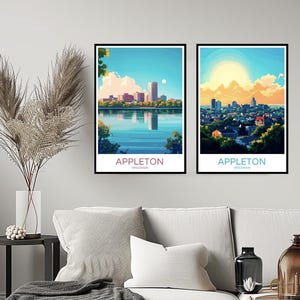 Appleton Wisconsin Poster Travel Print Appleton Fox River USA Wall Home Decor Canvas Travel Gift Room United States Decoration Illustration
