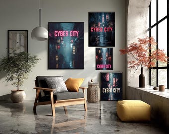 Cyberpunk Alleyway Poster With Glowing Signs And Misty Neon Street In Retro-Futuristic Style For Synthwave Wall Decor