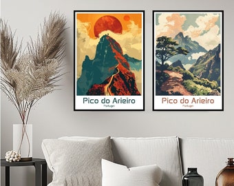 Pico do Arieiro Portugal Poster Travel Print Wall Madeira Pico Arieiro Poster Wall Art Home Decor Canvas Portugal Retro Travel Illustration
