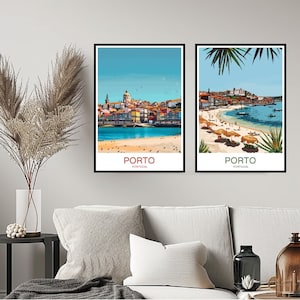Porto Portugal Poster Travel Print Porto Douro River Norte Sea Ocean Wall Home Decor Canvas Travel Portugal Illustration Gift Decoration